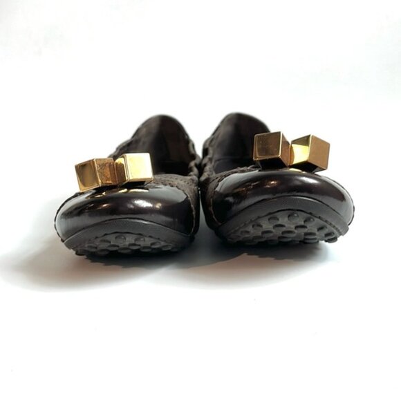 Louis Vuitton Lovely Brown Monogram Canvas Cube Patent-Leather-Trim Flats - Picture 2 of 11